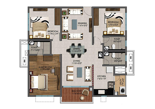 Floor Plan 3 BHK